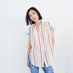Madewell Women’s Gauze Central Tunic Shirt in Rainbow Stripe Oversized Medium